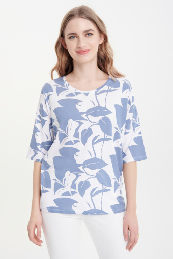 Biało-niebieski top z printem tropic