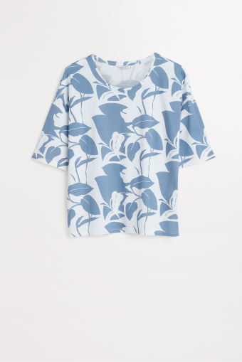 Biało-niebieski top z printem tropic