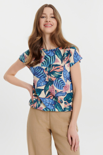 Casualowy top z nadrukiem w kolorowe liście Casualowy top z nadrukiem w kolorowe liście