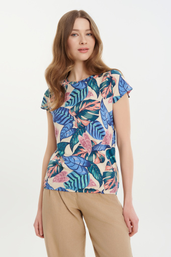 Casualowy top z nadrukiem w kolorowe liście Casualowy top z nadrukiem w kolorowe liście