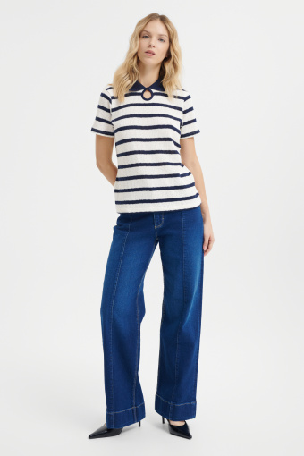 Kobiecy biało-granatowy top w paski