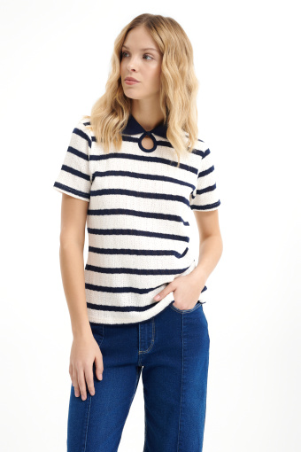 Kobiecy biało-granatowy top w paski