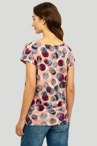 Luźny, różowy top z nadrukiem w groszki