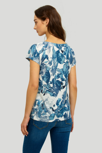 Luźny top z nadrukiem w niebieskie kwiaty