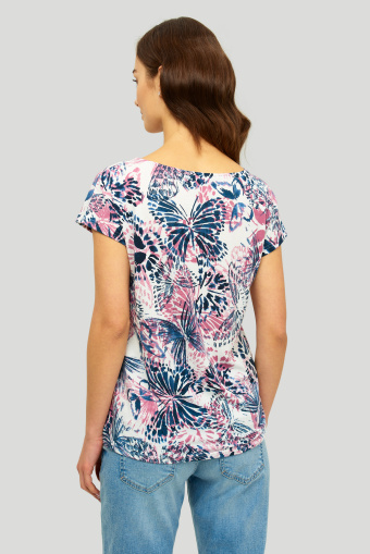 Luźny, biały top z kolorowym nadrukiem