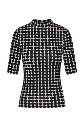 Czarna koszulka z półgolfem, nadruk w kropki Czarna koszulka z półgolfem, nadruk w kropki