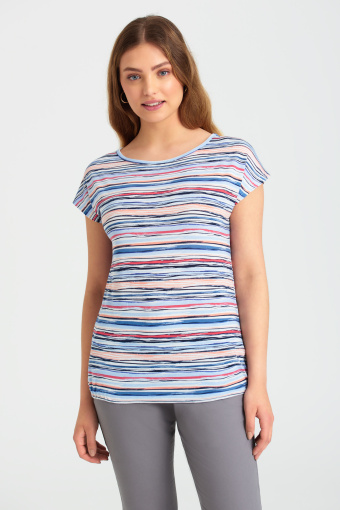 Luźny top z nadrukiem w paski i gumką u dołu Luźny top z nadrukiem w paski i gumką u dołu