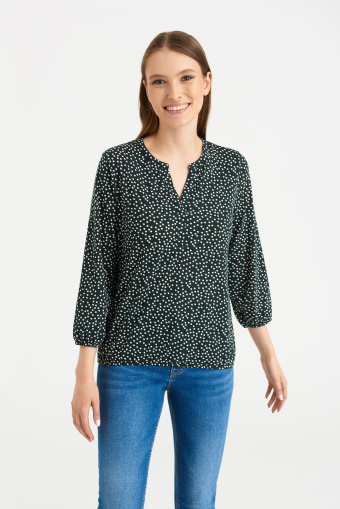 Luźna bluzka w groszki, zielona Luźna bluzka w groszki, zielona