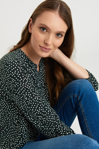 Luźna bluzka w groszki, zielona Luźna bluzka w groszki, zielona