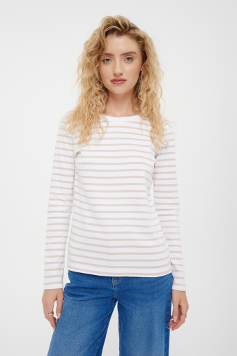 Biały dopasowany longsleeve w paski Biały dopasowany longsleeve w paski