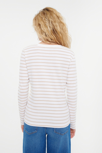 Biały dopasowany longsleeve w paski Biały dopasowany longsleeve w paski