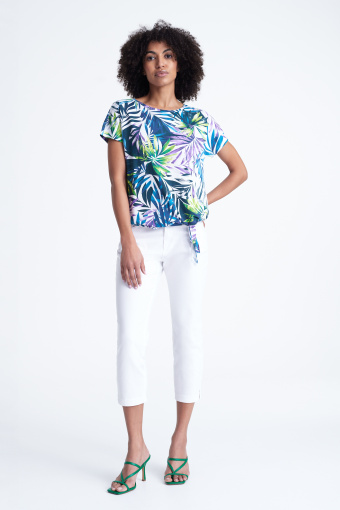 Kolorowy, luźny top z tropikalnym nadrukiem