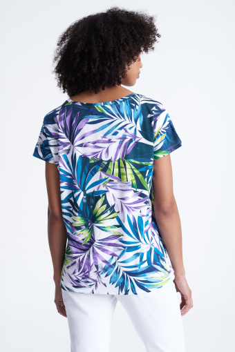 Kolorowy, luźny top z tropikalnym nadrukiem
