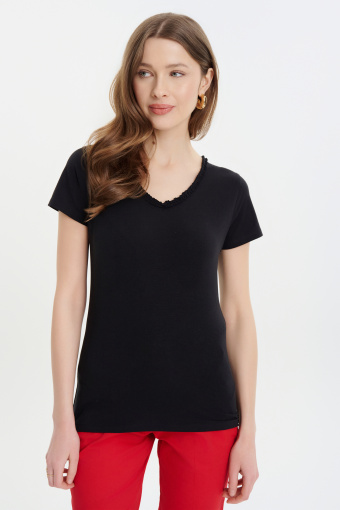 Czarny bawełniany top z dekoltem w V
