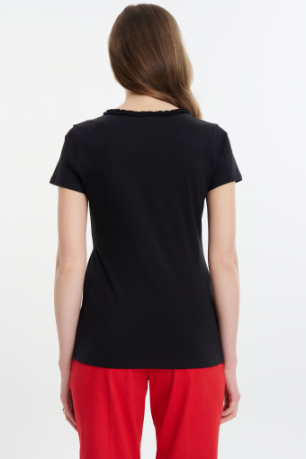 Czarny bawełniany top z dekoltem w V