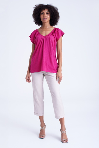 Różowa koszulka z bawełny i modalu