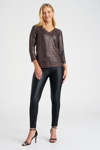 Elegancki, połyskujący top w kolorze miedzi