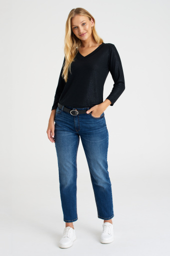 Czarny, połyskujący top z rękawem 3/4