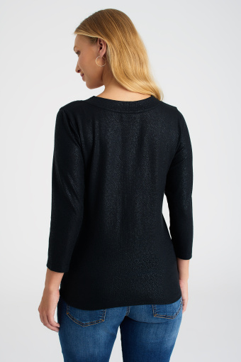 Czarny, połyskujący top z rękawem 3/4