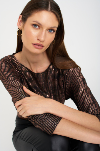 Pudełkowy, połyskujący top w kolorze miedzi