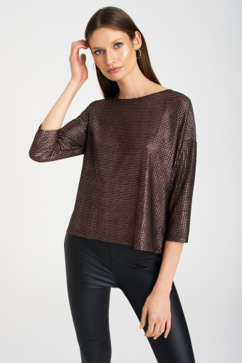 Pudełkowy, połyskujący top w kolorze miedzi