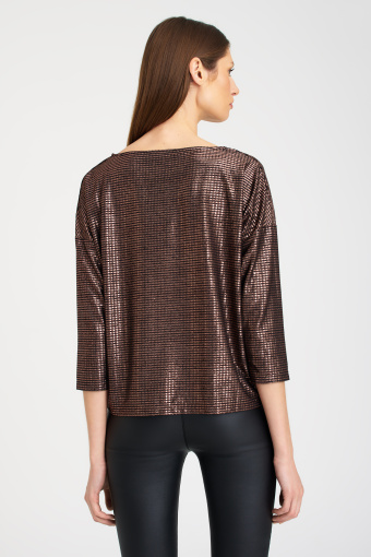 トップス Mi Błyszczący top w kolorze miedzi, krótki rękaw