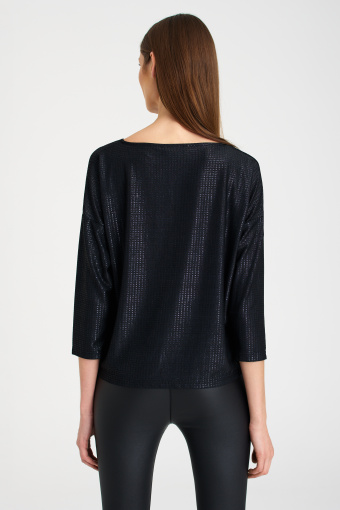 Połyskujący, luźny top z widoczną strukturą, czarny