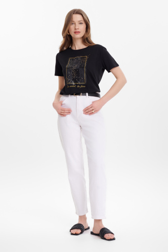 Luźny top z błyszczącą grafiką