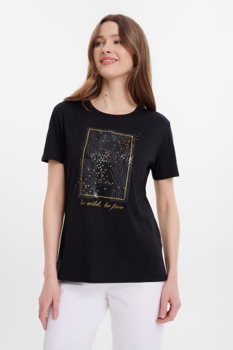 Luźny top z błyszczącą grafiką