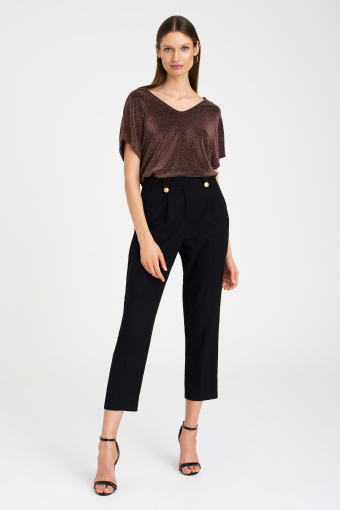 Błyszczący top w kolorze miedzi, krótki rękaw