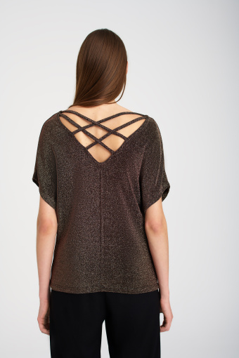 Błyszczący top w kolorze miedzi, krótki rękaw