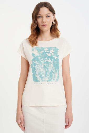 Kremowy top z niebieską grafiką Kremowy top z niebieską grafiką