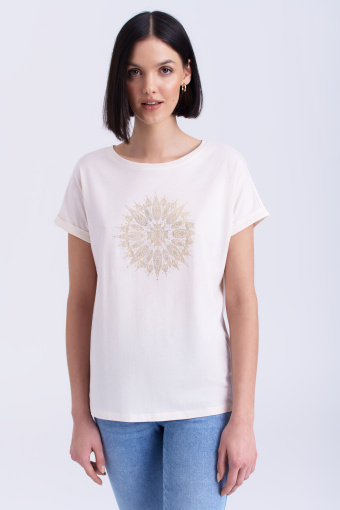Kremowa koszulka ze złotą mandalą Kremowa koszulka ze złotą mandalą