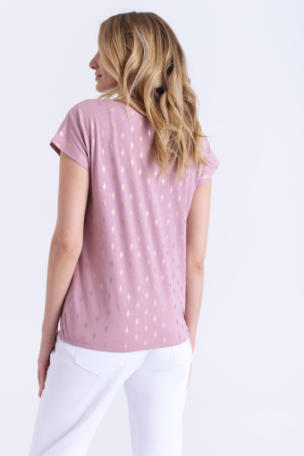 Różowa bluzka w złoty print
