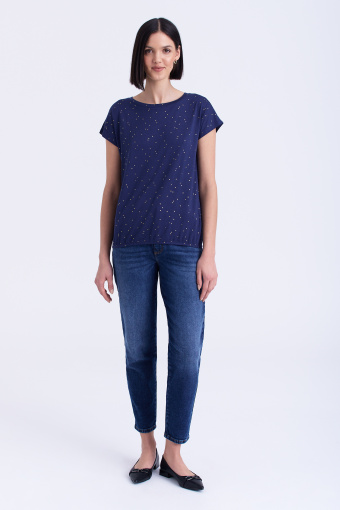 Ciemnoniebieska koszulka w błyszczące kropki