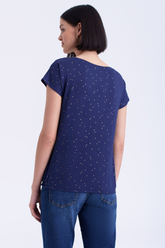 Ciemnoniebieska koszulka w błyszczące kropki