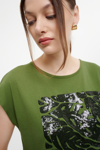 Top w kolorze khaki z nadrukiem 