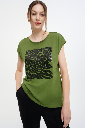 Top w kolorze khaki z nadrukiem 