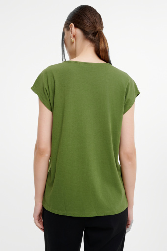 Top w kolorze khaki z nadrukiem 