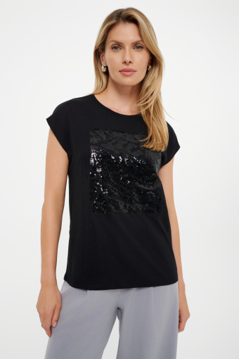 Czarny top o luźnym kroju z nadrukiem  Czarny top o luźnym kroju z nadrukiem