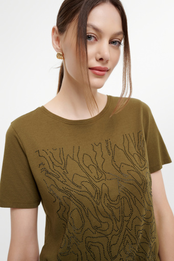 Bawełniany top khaki z nadrukiem  Bawełniany top khaki z nadrukiem