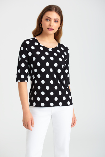 Top z nadrukiem w groszki, rękaw do łokcia Top z nadrukiem w groszki, rękaw do łokcia