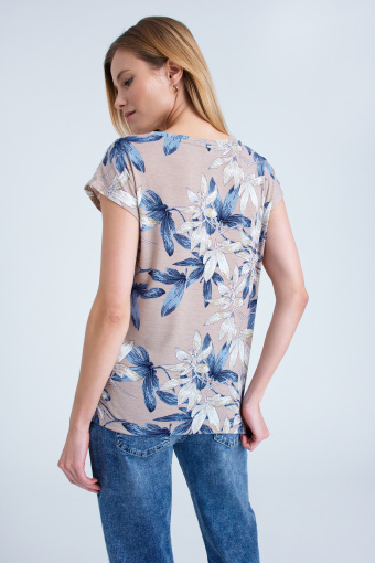 Top w kolorze beżowym z ozdobnym nadrukiem Top w kolorze beżowym z ozdobnym nadrukiem