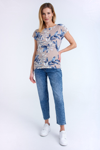 Top w kolorze beżowym z ozdobnym nadrukiem Top w kolorze beżowym z ozdobnym nadrukiem