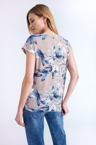 Top w kolorze beżowym z ozdobnym nadrukiem Top w kolorze beżowym z ozdobnym nadrukiem