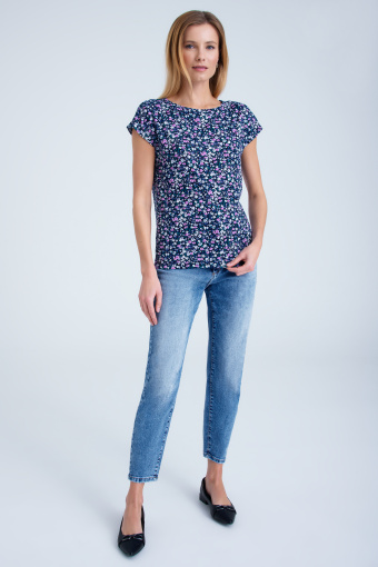 Granatowy top w różowo-białą łączkę Granatowy top w różowo-białą łączkę