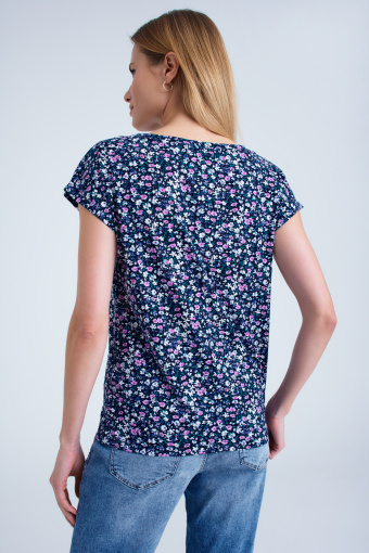 Granatowy top w różowo-białą łączkę Granatowy top w różowo-białą łączkę