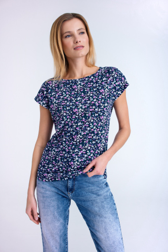 Granatowy top w różowo-białą łączkę Granatowy top w różowo-białą łączkę