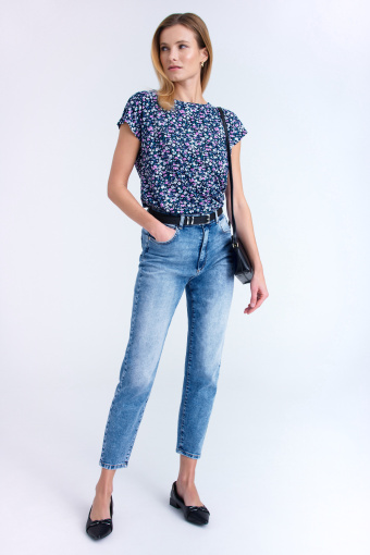 Granatowy top w różowo-białą łączkę Granatowy top w różowo-białą łączkę