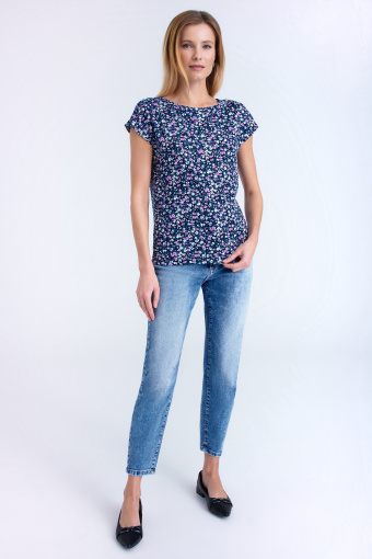 Granatowy top w różowo-białą łączkę Granatowy top w różowo-białą łączkę